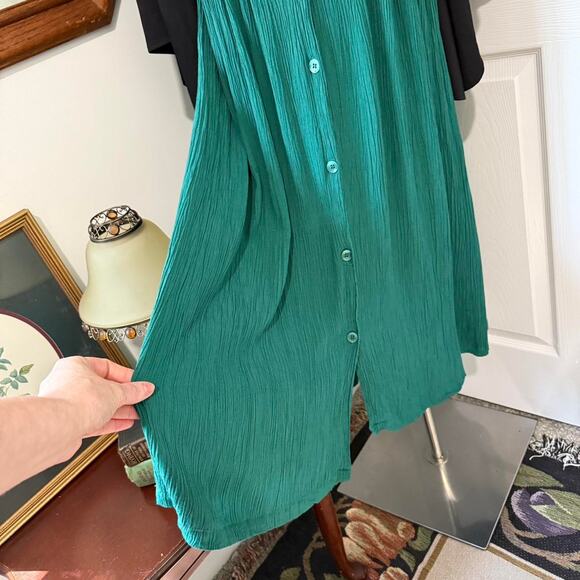 VTG 90s Options Melrose Emerald Green Ribbed Button Down Maxi Skirt M - Picture 2 of 8